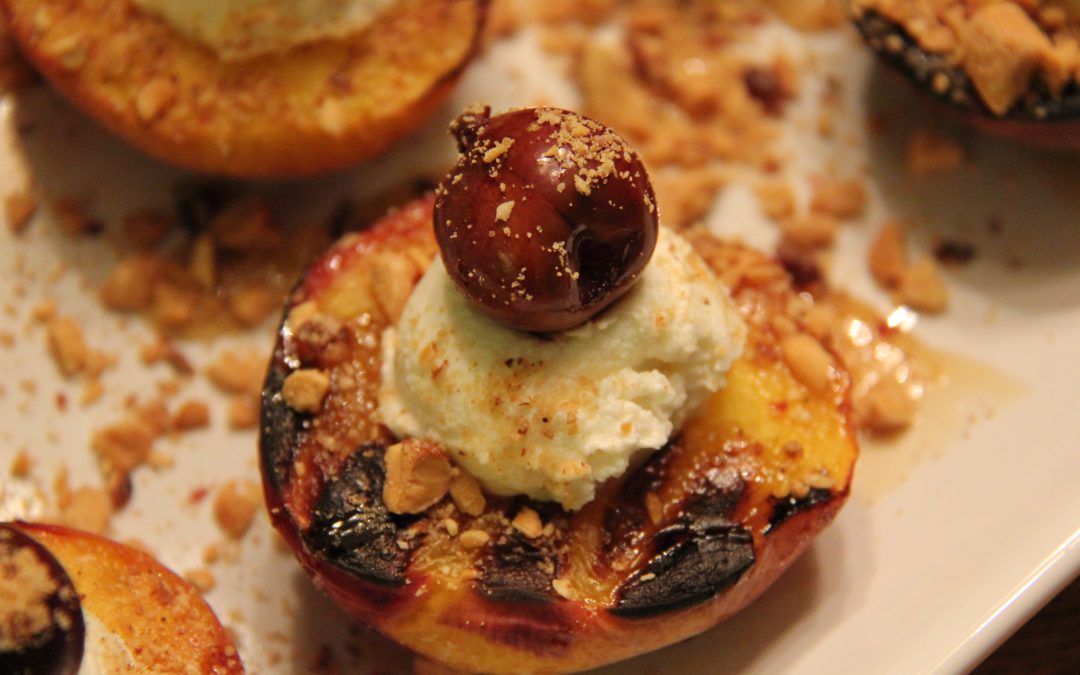 Grilled Peaches and Cherries with Honey Goat Cheese